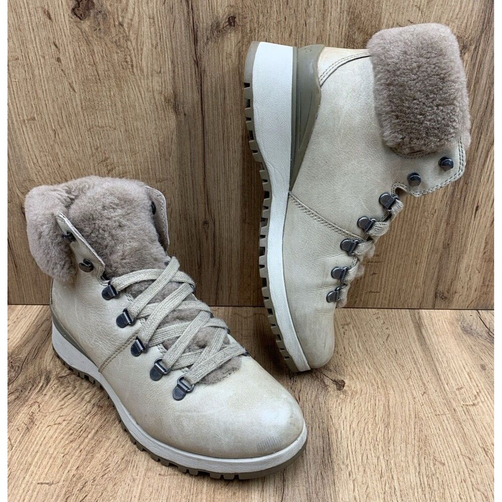 Bionica Diablo Winter Leather Boots Women's Size 9M Light Taupe Fur Tongue Trim